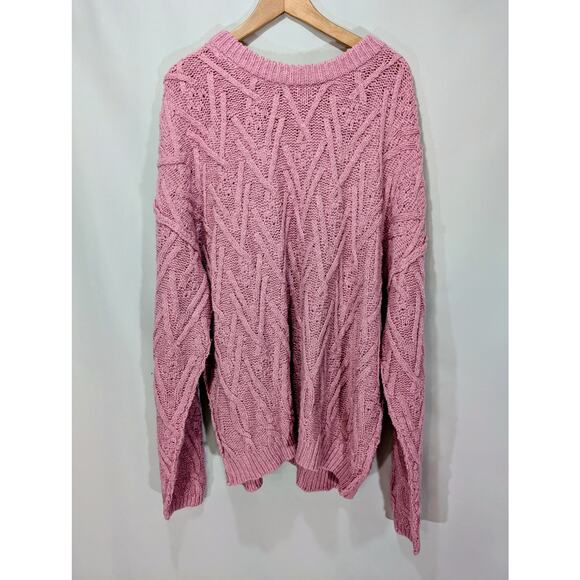 Free People Isla Cable Tunic Sweater Pink Frosting Women’s XL NWT - Picture 4 of 8